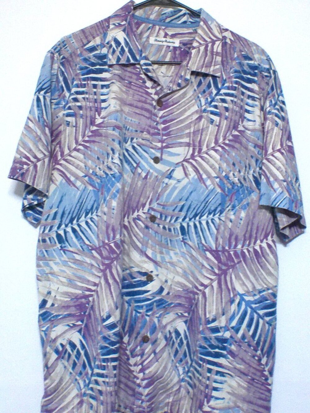Tommy Bahama Silk Blend Tropical Palm Leaf Hawaiian Shirt Men's XL Purple Blue